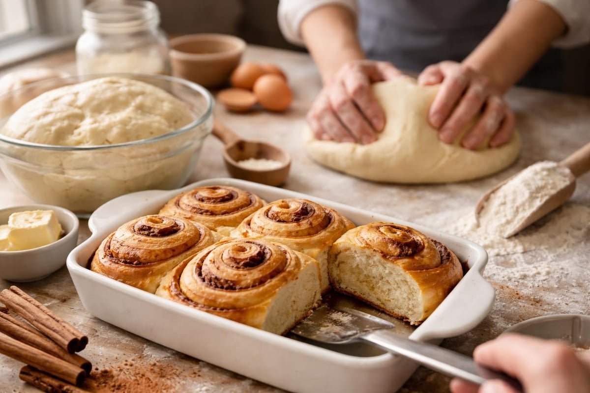 Cinnamon roll dough preparation