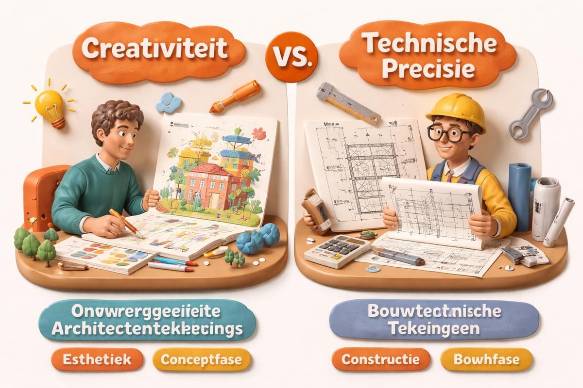 Vergelijking architectentekeningen en bouwtechnische tekeningen