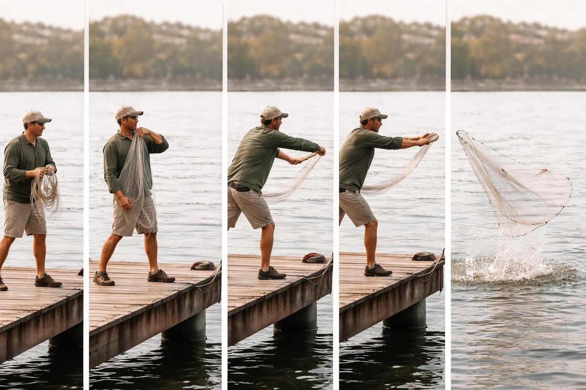 Cast net throwing sequence