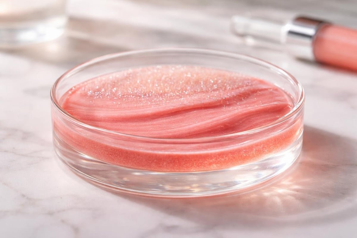 Blush lip gloss ingredient layers