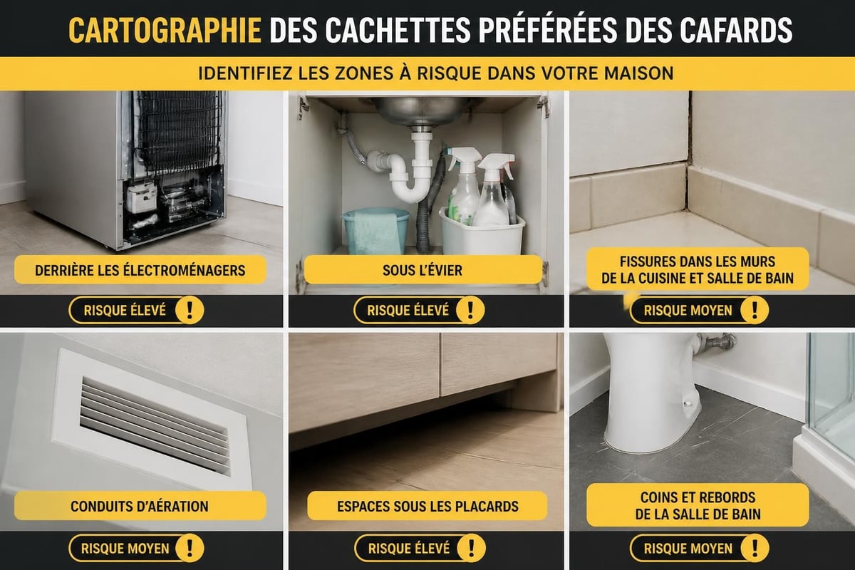 Zones d'infestation des cafards dans une habitation