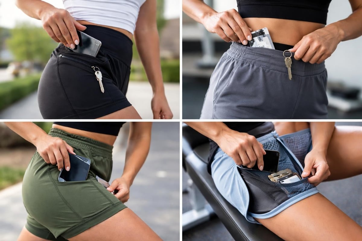 Gym shorts storage features