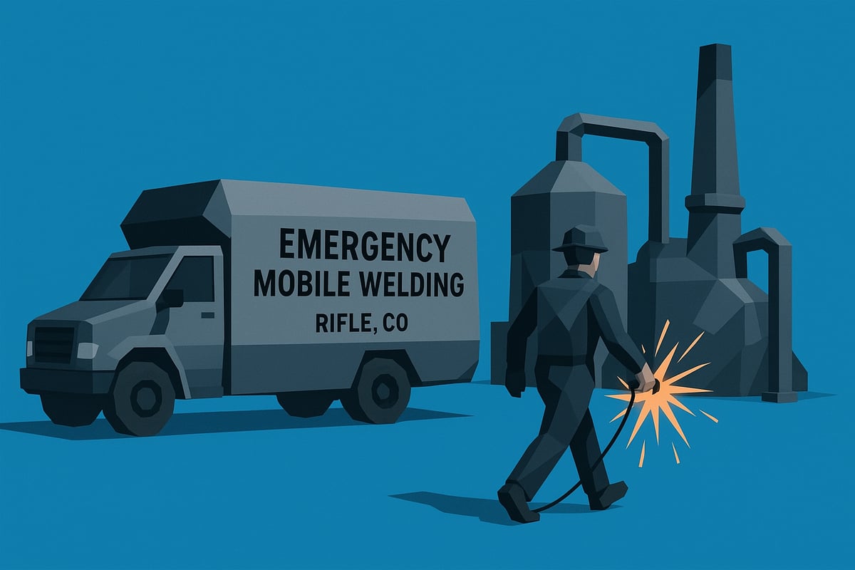 Emergency mobile welding truck and technician performing welding in industrial setting, emphasizing rapid response and safety for Rifle, CO industries.