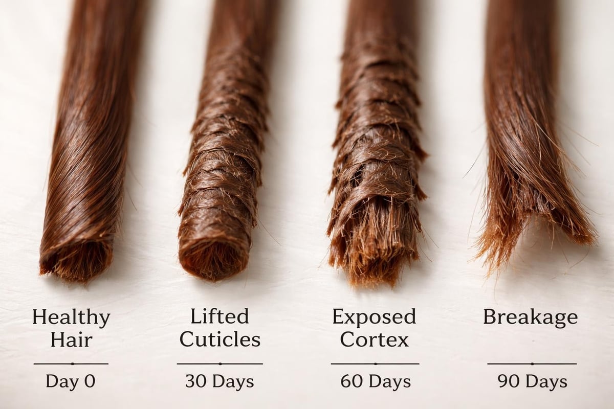 Damage cascade in untreated beard hair