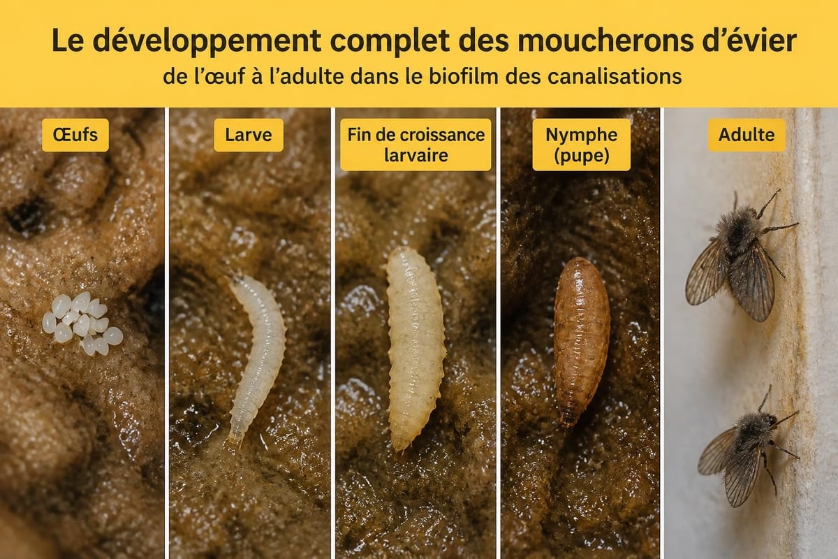 Cycle de vie des mouches de drain