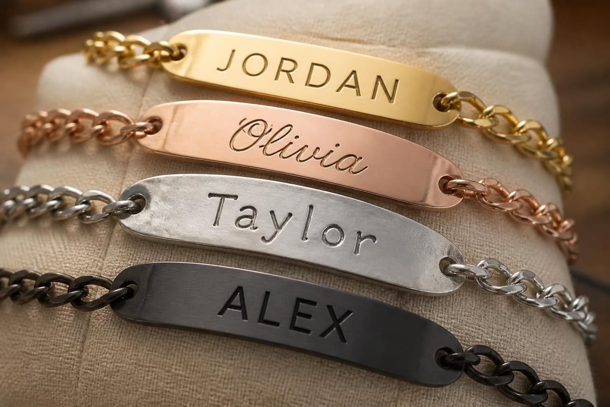 Name bracelet font and engraving styles
