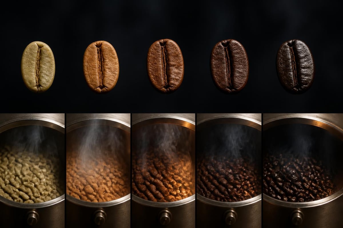 Phases de torréfaction du café