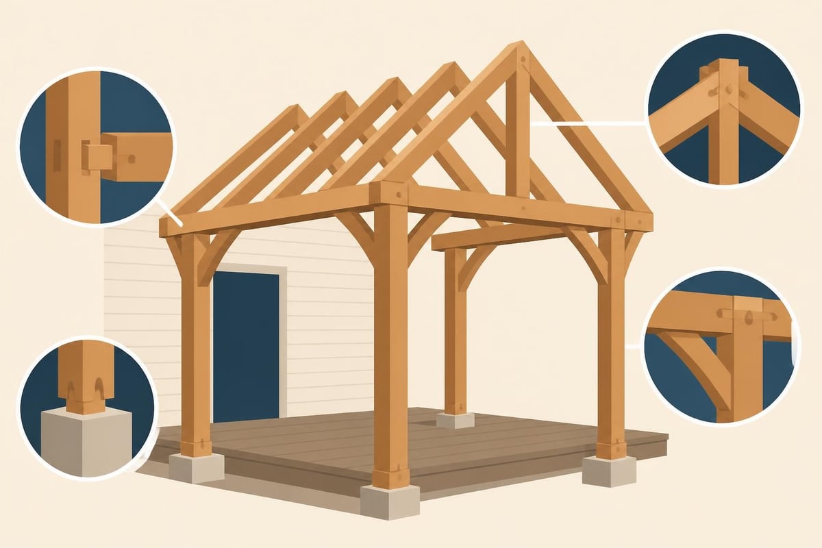 Components of wooden porch kit