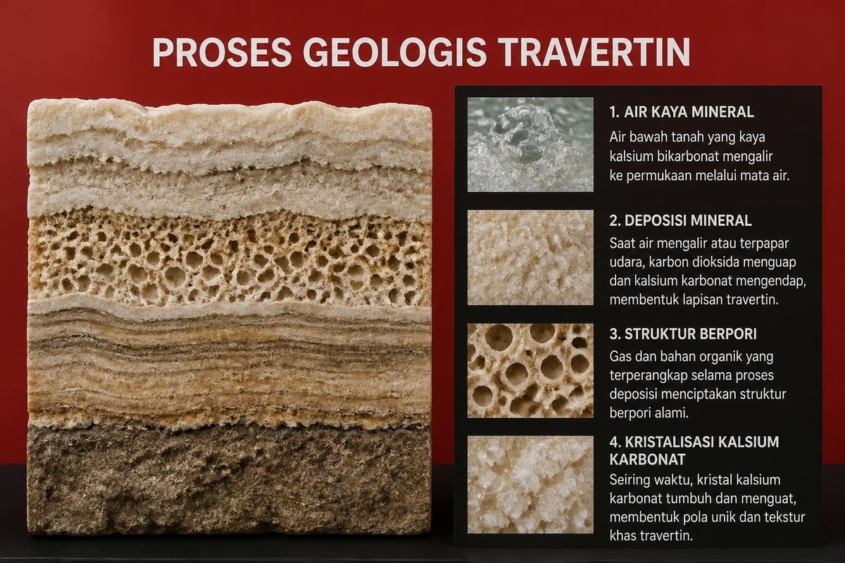 Struktur geologis marmer travertin