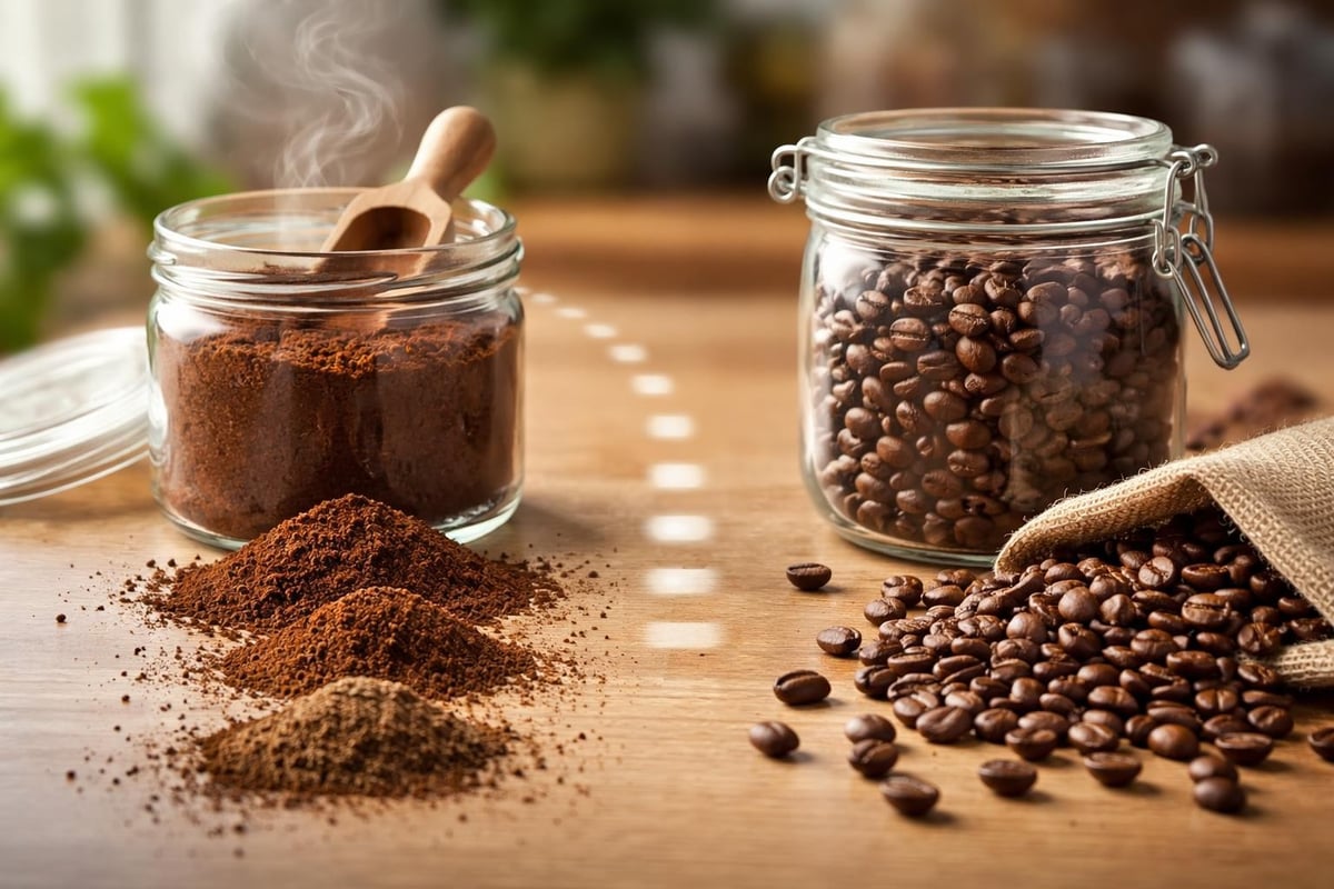 Comparaison fraîcheur café grains vs moulu