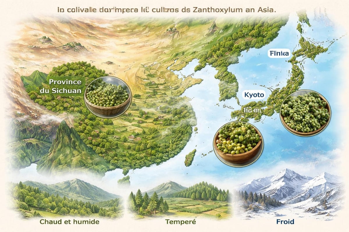 Carte des régions de production du poivre du Sichuan
