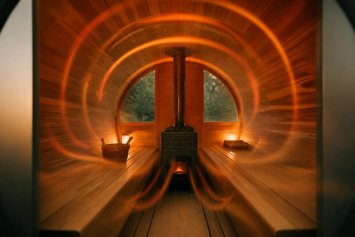 Barrel sauna heat circulation