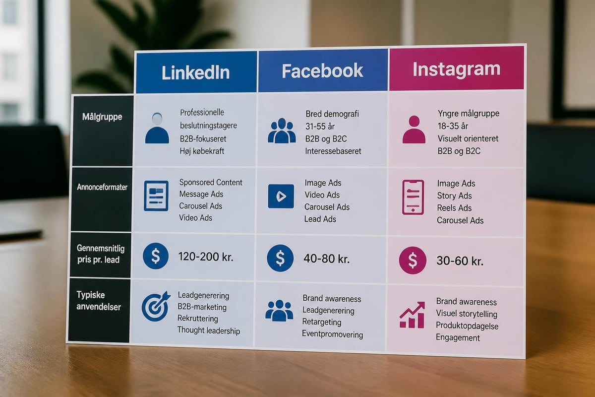 Social media advertising platforme sammenligning