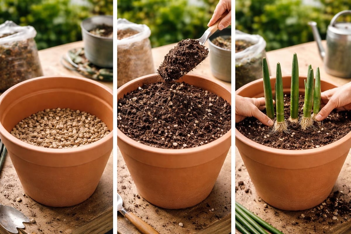 Proper cylinder snake plant potting