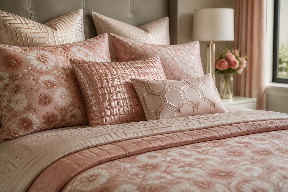 Mixing patterns with rose gold bedding