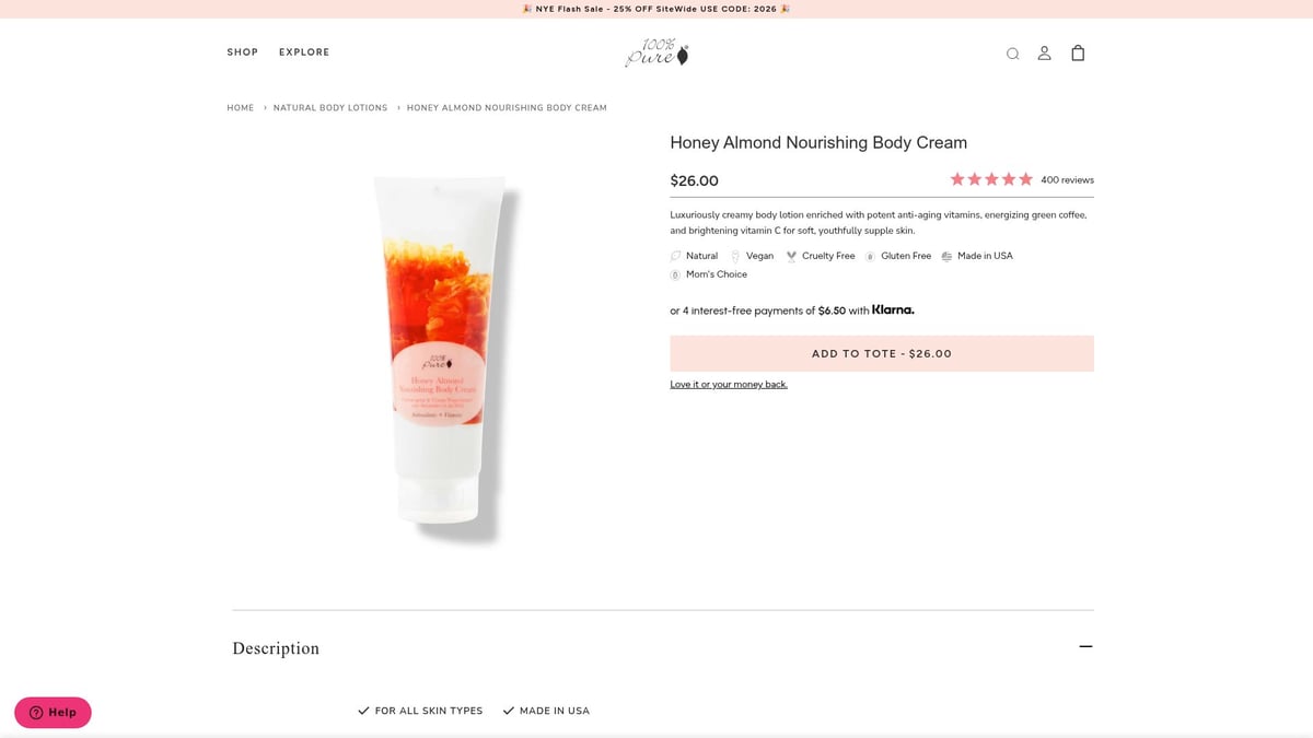 7 Best Natural Body Cream Picks for Nourished Skin in 2026 - 100% Pure Honey Almond Nourishing Body Cream