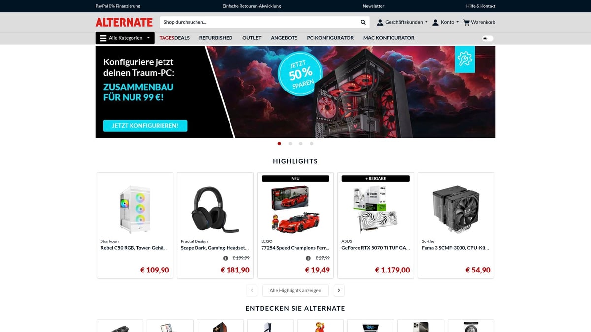7 Top Rabatte Elektronik Angebote für Sparfüchse 2026 - Alternate: Outlet- und Refurbished-Deals für Sparfüchse