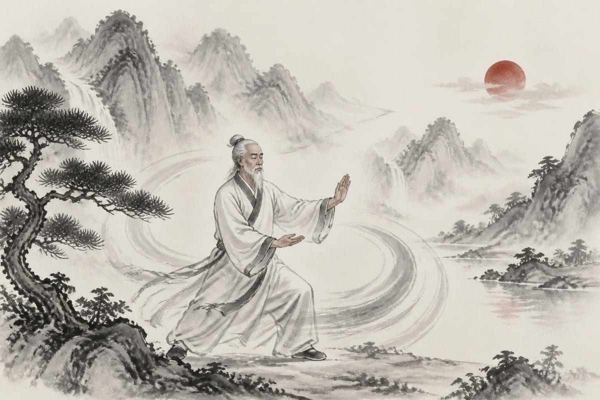 Tai chi practitioner in flowing movement