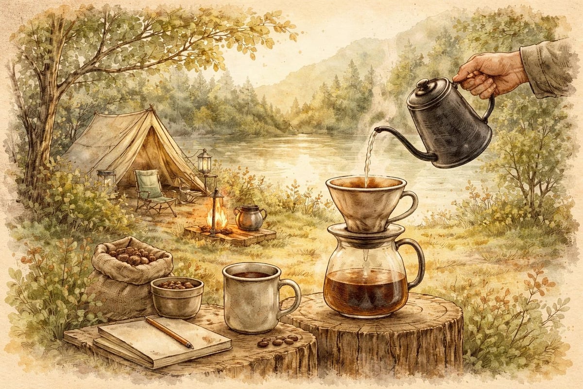 Pour-over coffee ritual outdoors