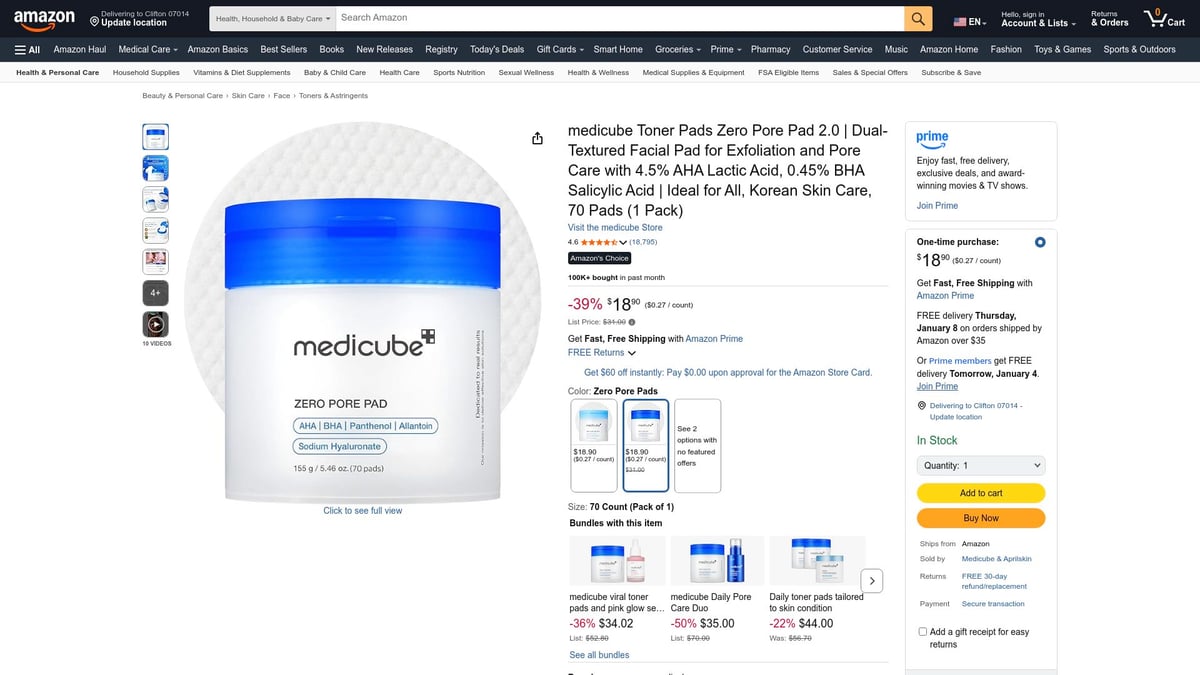 Top 10 Personal Care Products to Try in 2026 - medicube Zero Pore Pad 2.0 – Dual-Textured Exfoliating Toner Pads