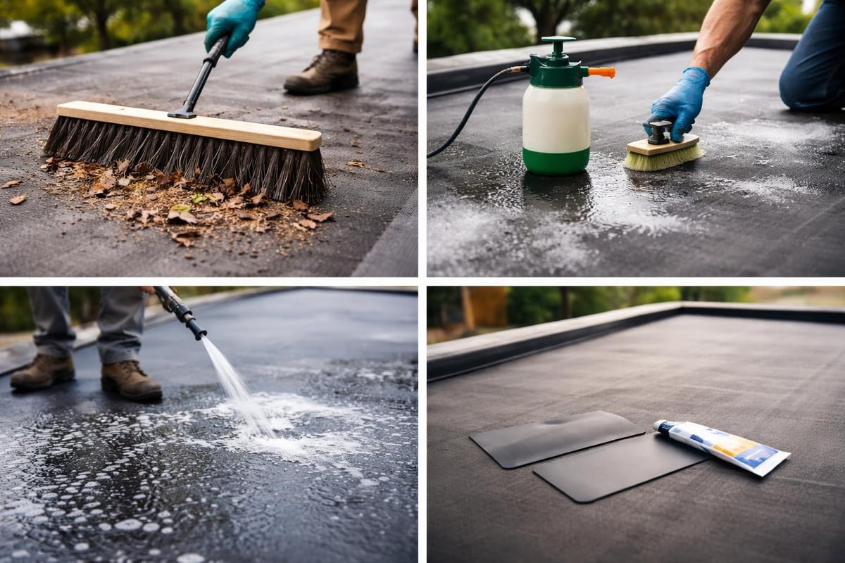 Rubber roof cleaning steps