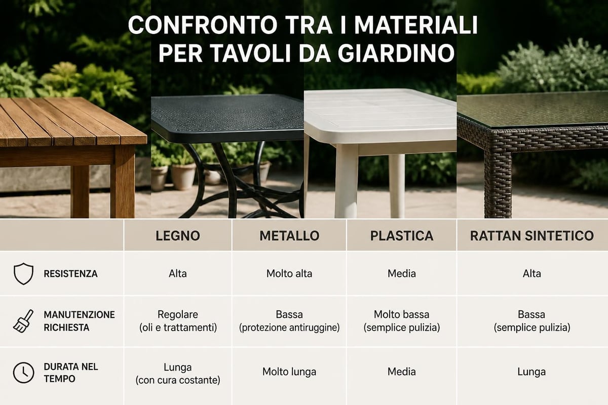Comparazione materiali tavoli giardino