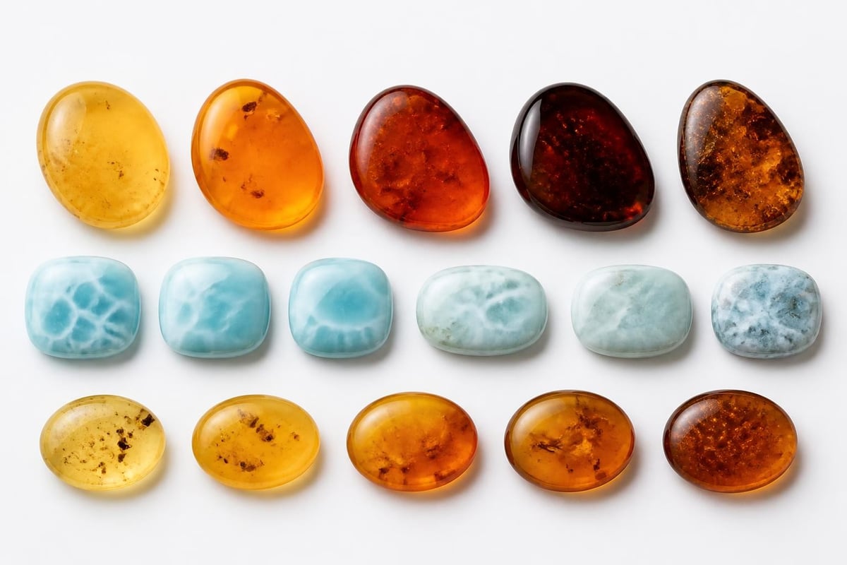 Quality grading amber and larimar