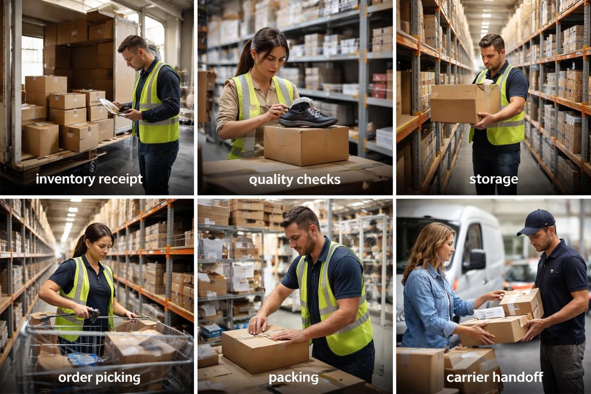 E-commerce warehouse workflow stages