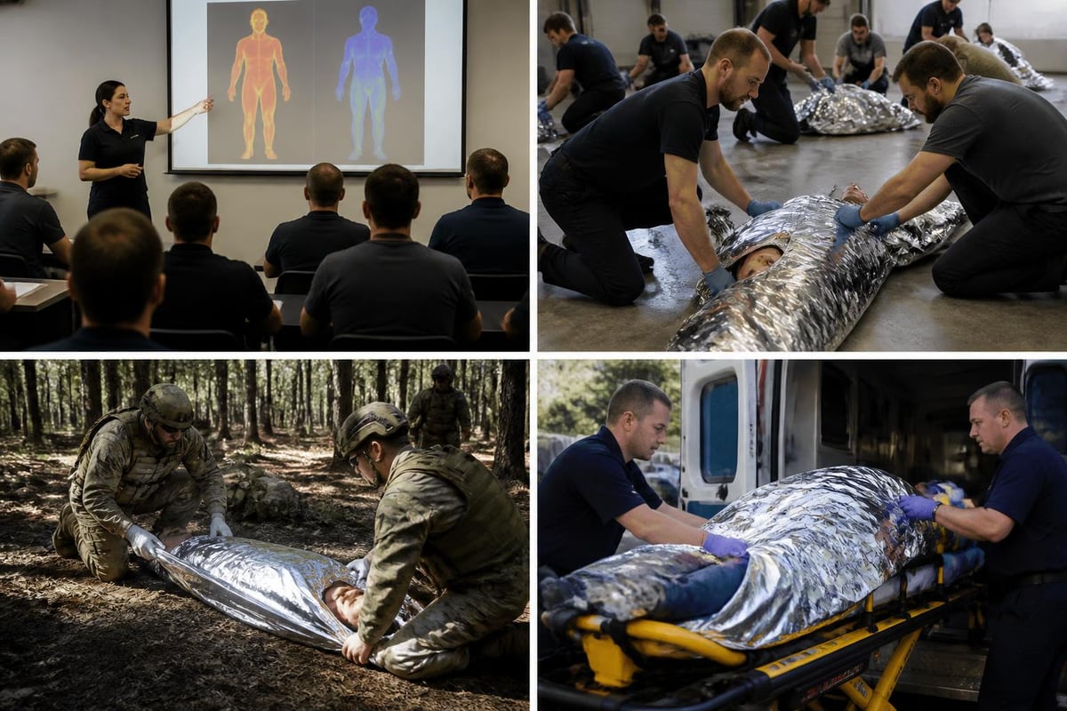 Emergency thermal blanket training scenarios