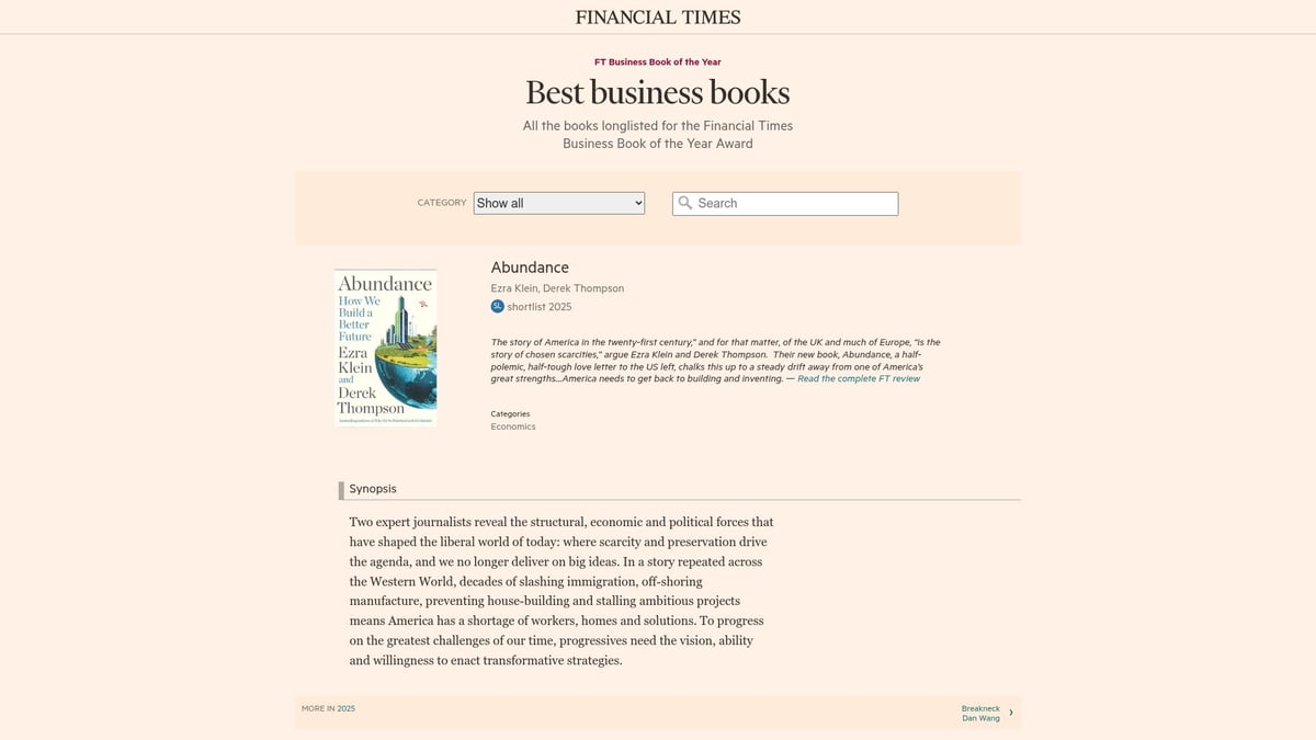 Top 10 Best Economic Books to Read in 2026 - Abundance by Ezra Klein & Derek Thompson