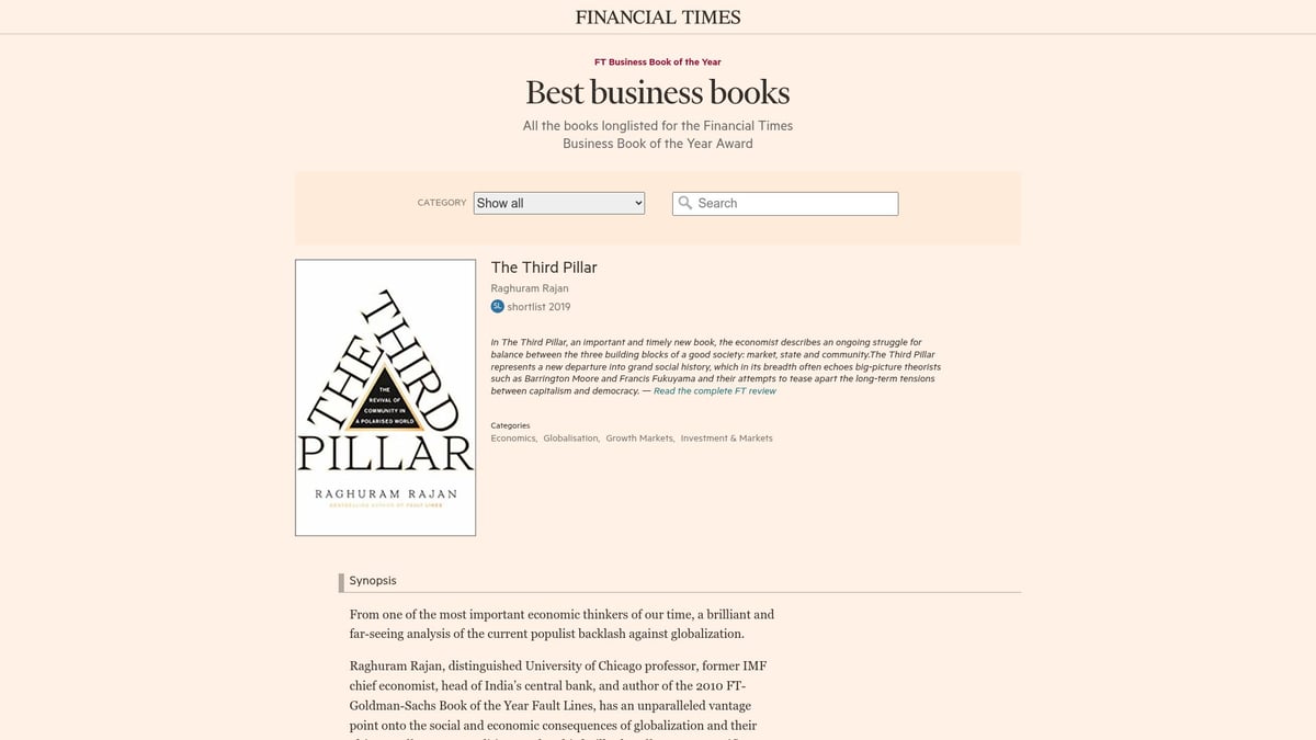 Top 10 Best Economic Books to Read in 2026 - The Third Pillar by Raghuram Rajan