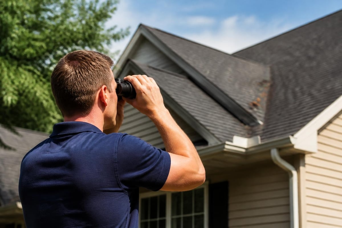 Roof damage assessment from ground level