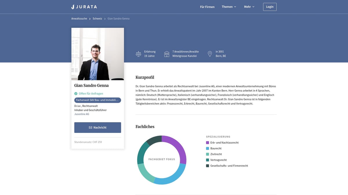 Top 10 Bern Anwälte 2026: Experten Für Ihr Recht - Gian Sandro Genna – Jusonline AG, Fachanwalt SAV Bau- und Immobilienrecht