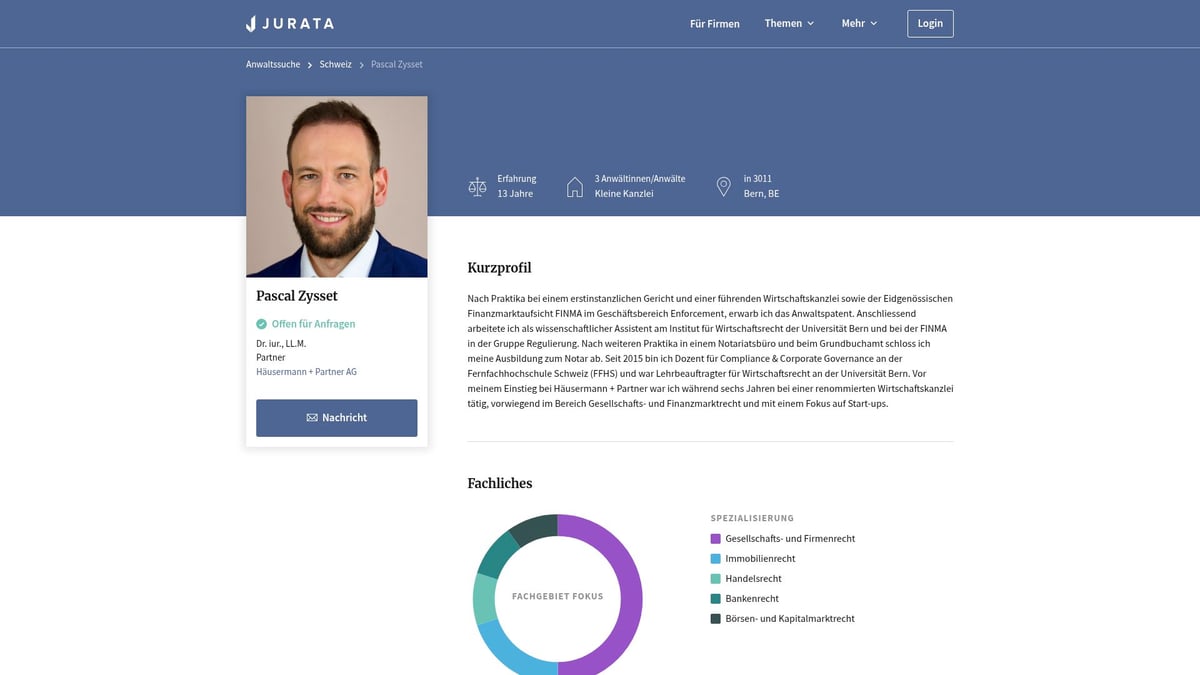 Top 10 Bern Anwälte 2026: Experten Für Ihr Recht - Pascal Zysset – Häusermann + Partner AG