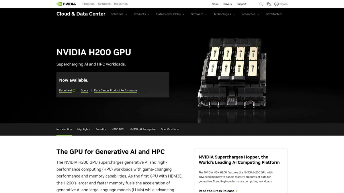 7 Essential GPU for AI Training Options in 2026 - NVIDIA H200 Tensor Core GPU