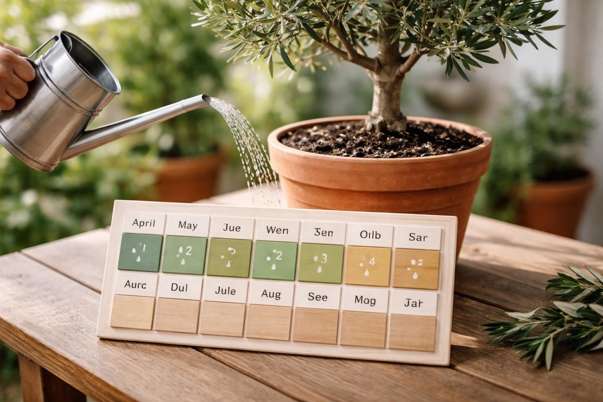 Seasonal watering schedule for olive trees