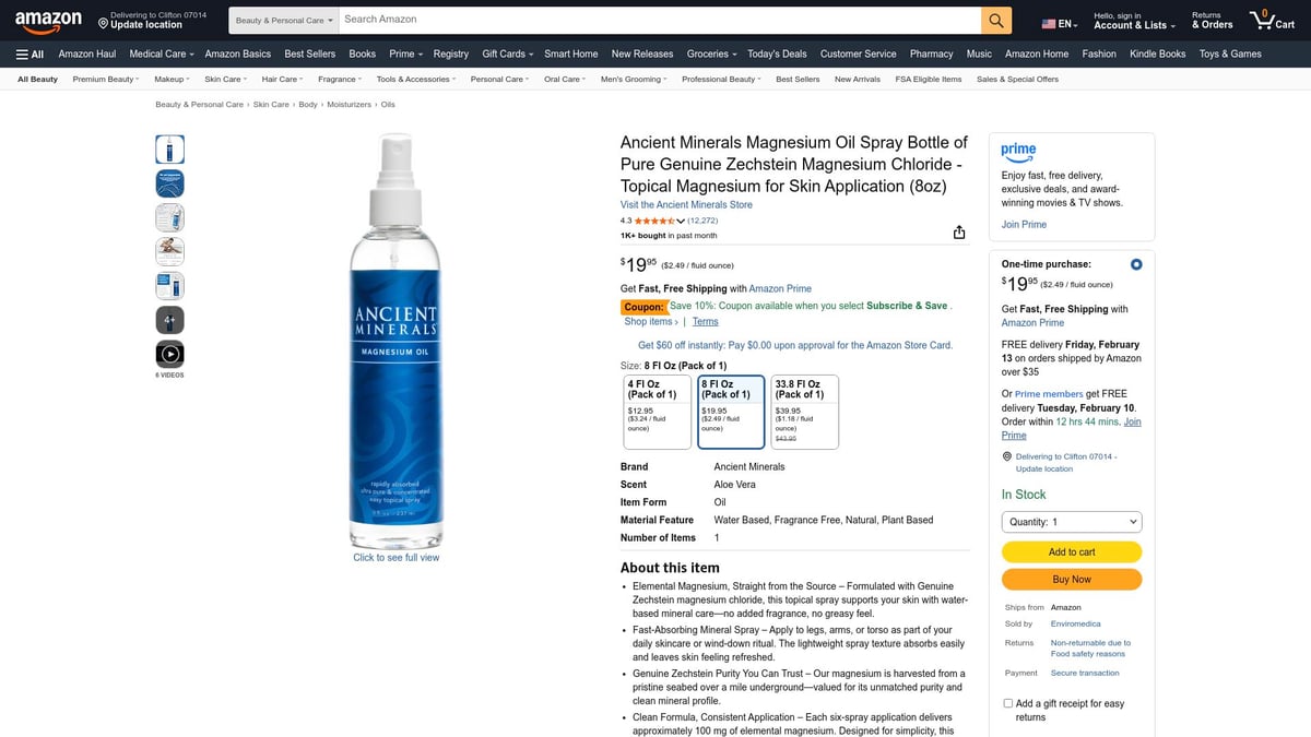 Top 7 Best Magnesium Spray Picks for 2026 - Ancient Minerals Magnesium Oil Spray