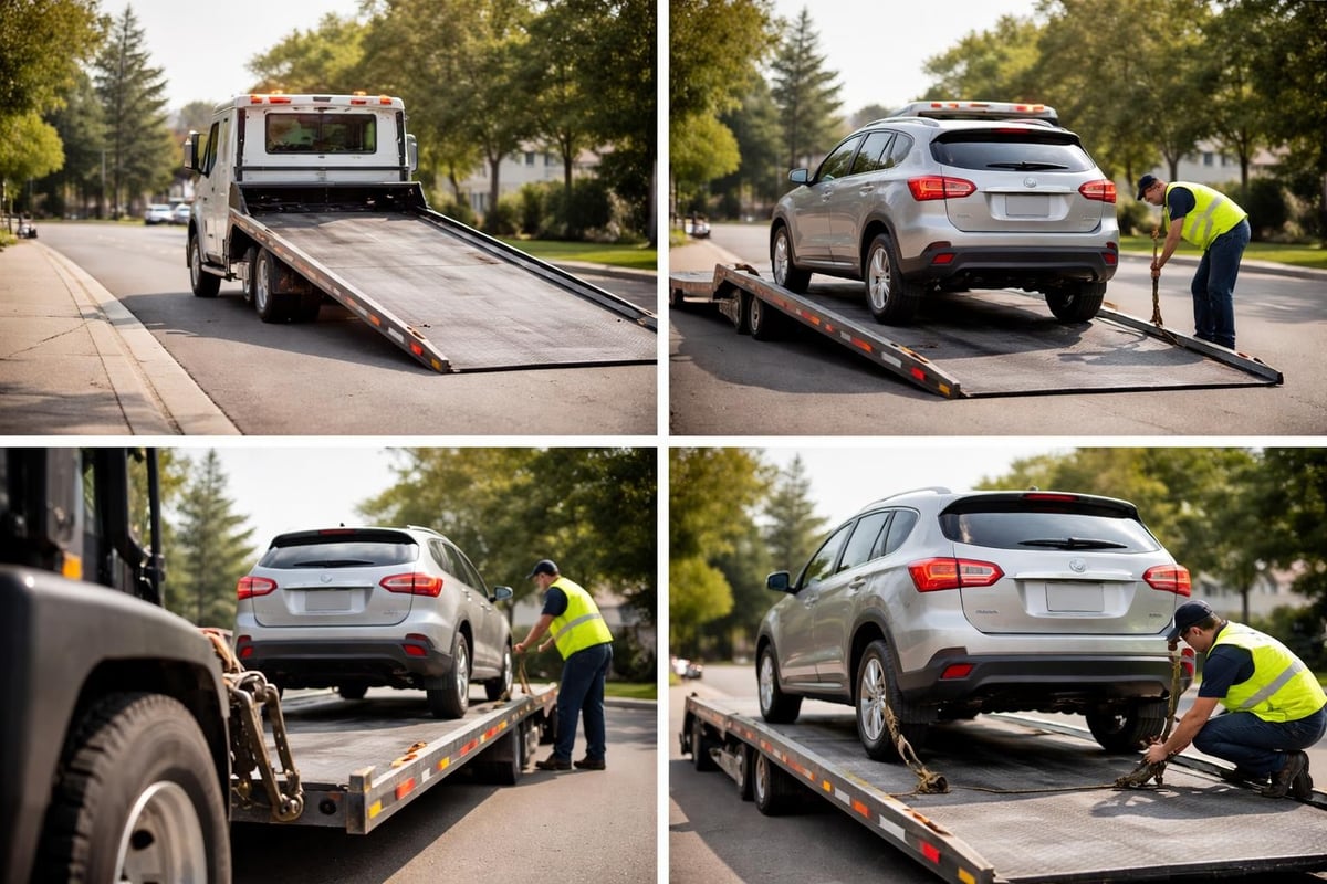 Flatbed recovery truck loading process