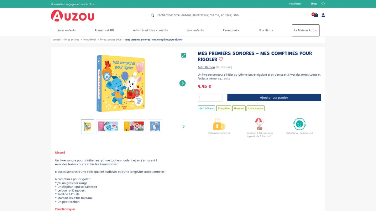 7 Idées De Livre Sonore Incontournables Pour 2025 - Mes premiers sonores - Mes comptines pour rigoler (Auzou) – 9,95€