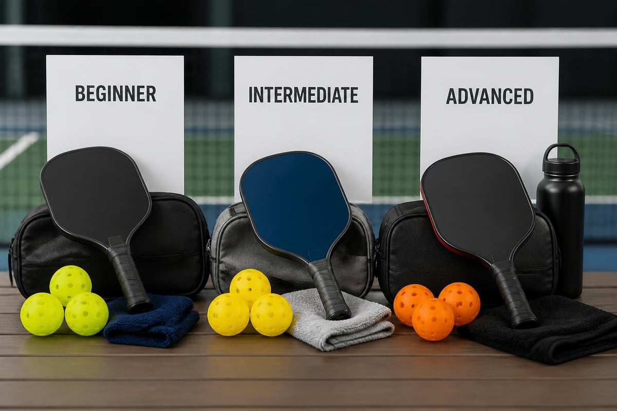 Pickleball equipment organized by player skill level