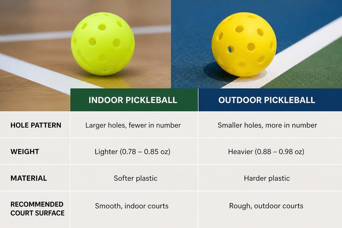 Indoor and outdoor pickleball specifications