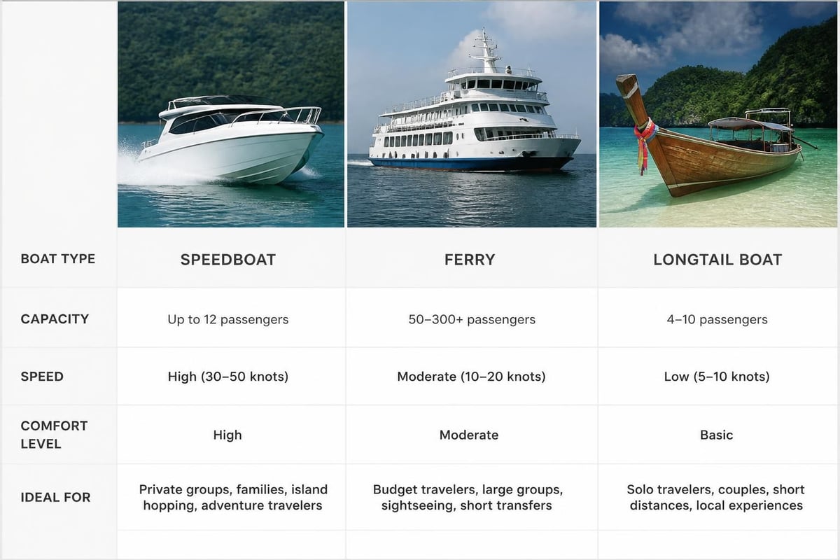 Phi Phi boat trip vessel comparison