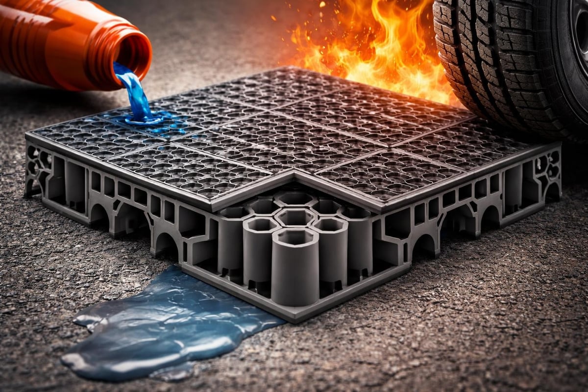 Garage tile material cross-section