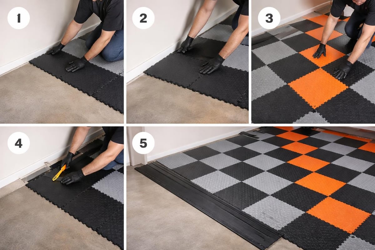 Garage tile installation sequence