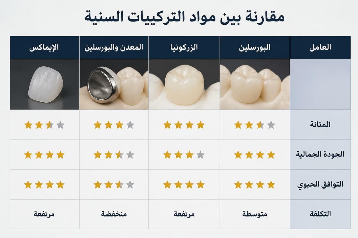 مقارنة مواد تركيبات الأسنان