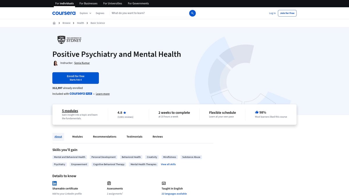 9 Essential Mental Health Courses for Managers in 2026 - Coursera – Positive Psychiatry and Mental Health