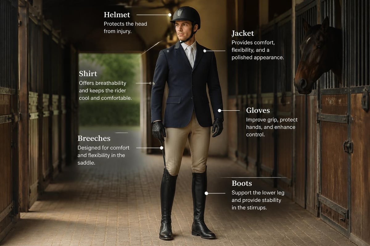Essential components of men's riding uniforms