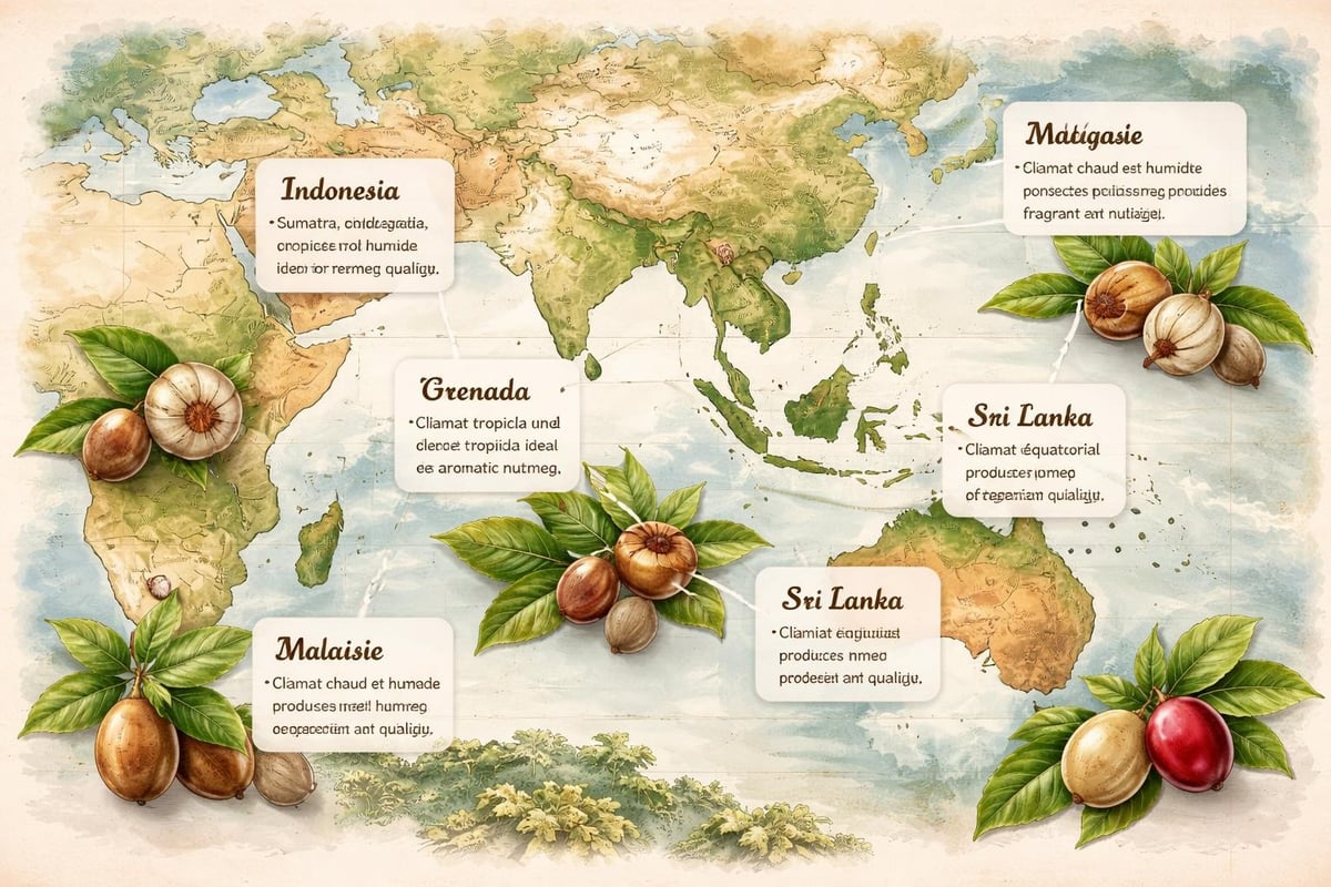 Zones de production mondiale de muscade