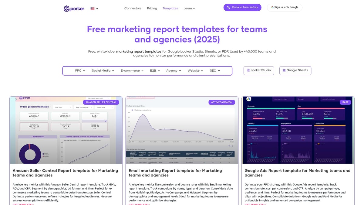 Top 7 Marketing Report Templates for Agencies in 2026 - Porter Metrics Looker Studio Templates