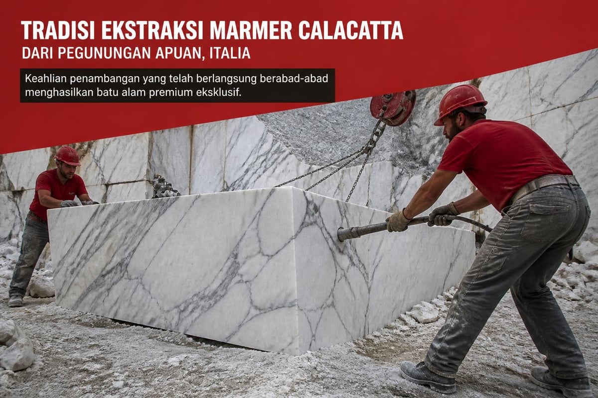 Proses penambangan marmer Calacatta